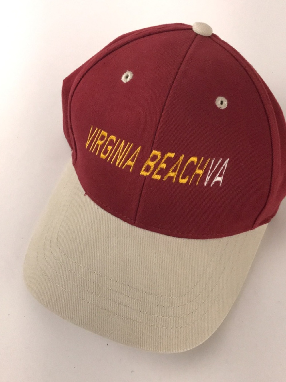 Virginia Beach VA spell out hat beige red buckle back